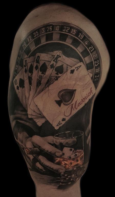 Tattoos - gamblers and casino half sleeve - 124837